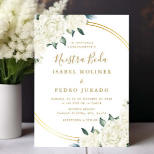 Elegant Gold Ivory Floral Nuestra Boda Wedding Einladung
