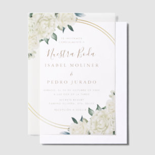 Elegant Gold Ivory Floral Nuestra Boda Wedding Pergament Einladungen