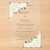 Elegant Gold Ivory Floral Spanisch Geschlecht Offe Acryleinladungen (Vorderseite)