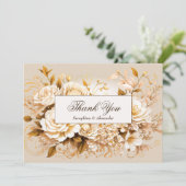 Elegant Gold & Ivory Floral Wedding Vielen Dank Dankeskarte (Stehend Vorderseite)