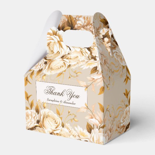 Elegant Gold & Ivory Floral Wedding Vielen Dank Geschenkschachtel (Vorderseite)