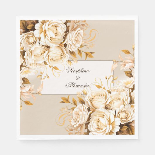 Elegant Gold & Ivory Floral Wedding Vielen Dank Serviette (Vorderseite)