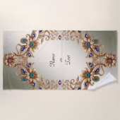 Elegant Gold Jewel Flowers Beach Towel Strandtuch (Vorderseite)