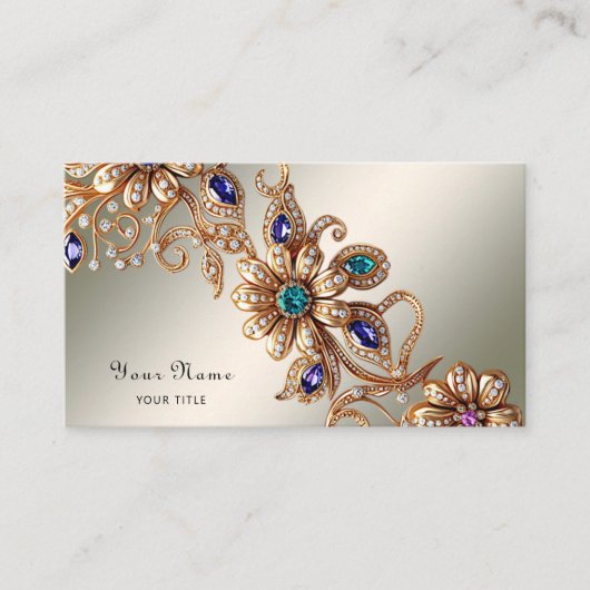 Elegant Gold Jewel Flowers Business Card Visitenkarte (Vorderseite)