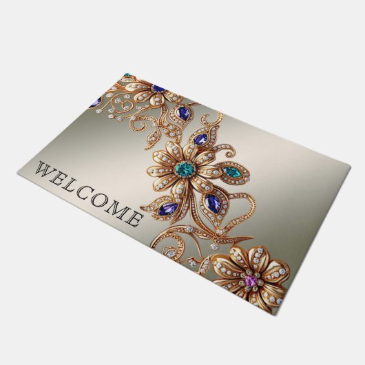 Elegant Gold Jewel Flowers Doormat Fußmatte (Schrägansicht)