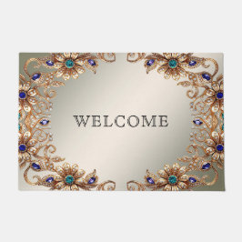 Elegant Gold Jewel Flowers Doormat Fußmatte