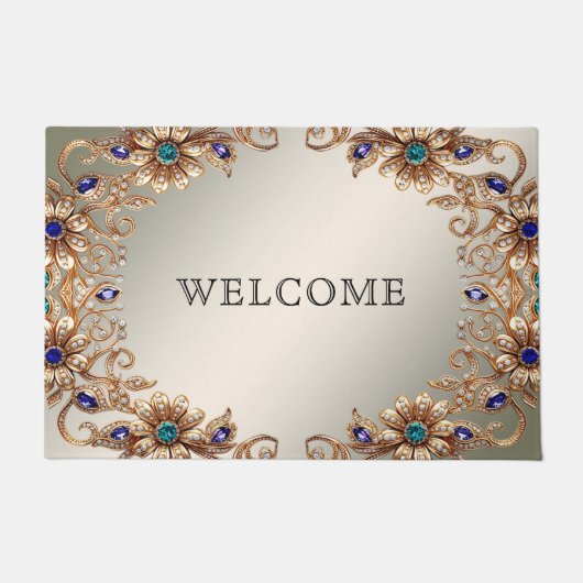 Elegant Gold Jewel Flowers Doormat Fußmatte (Vorderseite)