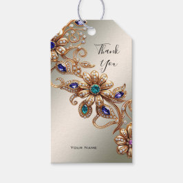 Elegant Gold Jewel Flowers Gift Tag Geschenkanhänger