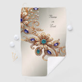 Elegant Gold Jewel Flowers Golf Towel Golfhandtuch (Insitu)