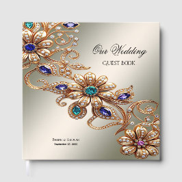 Elegant Gold Jewel Flowers Guest Book Gästebuch