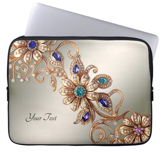 Elegant Gold Jewel Flowers Laptop Sleeve (Vorderseite)