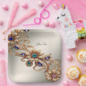 Elegant Gold Jewel Flowers Paper Plate Pappteller (Party)