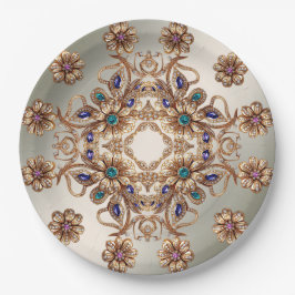 Elegant Gold Jewel Flowers Paper Plate Pappteller