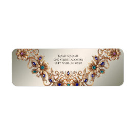 Elegant Gold Jewel Flowers Return Address Label