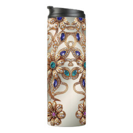 Elegant Gold Jewel Flowers Thermal Tumbler Thermosbecher