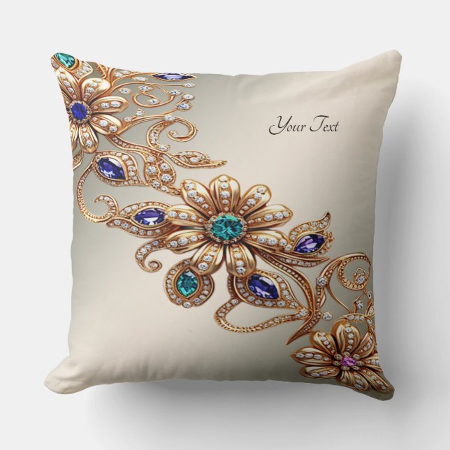Elegant Gold Jewel Flowers Throw Pillow Kissen (Vorderseite)