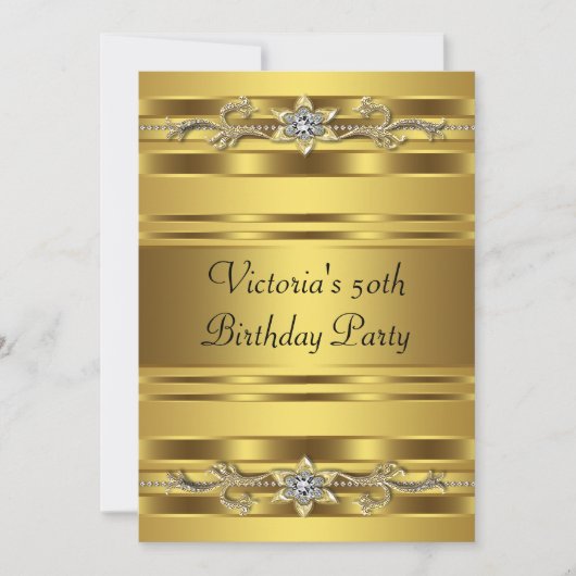 Elegant Gold Jewel Frauen Gold 50. Geburtstag Einladung (Vorderseite)