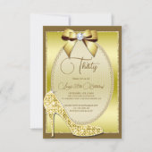 Elegant Gold Jeweld Bow & Stiletto Birthday Einladung (Vorderseite)