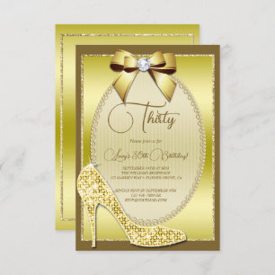 Elegant Gold Jeweld Bow & Stiletto Birthday Einladung