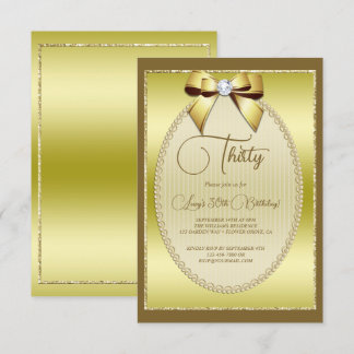 Elegant Gold Jeweled Bow Birthday Einladung