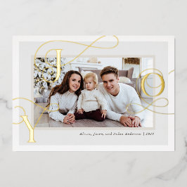 Elegant Gold Joy Family Foto Weihnachtsfeiertag Folien Feiertagskarte