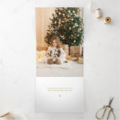 Elegant Gold Joy Peace Love Script 3-Photo Dreifach Gefaltete Urlaubskarte (Innenseite)