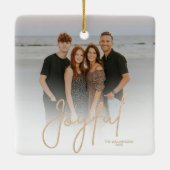 Elegant Gold JOYFUL Script Photo Christmas Keramikornament (Rückseite)
