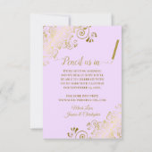 Elegant Gold Lace Filigree auf Lilac Lila Wedding Save The Date (Rückseite)