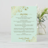 Elegant Gold Lace Frills on Mint Green Wedding Menükarte (Stehend Vorderseite)