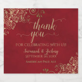 Elegant Gold Lace on Red Wedding Vielen Dank Bierflaschenetikett (Einzelnes Label)