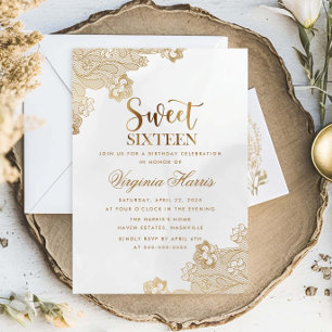 Elegant Gold Lace Verziert 16 . Geburtstag 16 Gebu Einladung