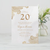 Elegant Gold Lace Verziert 20. Geburtstag Einladung (Stehend Vorderseite)