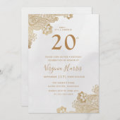 Elegant Gold Lace Verziert 20. Geburtstag Einladung (Vorne/Hinten)