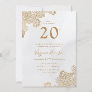 Elegant Gold Lace Verziert 20. Geburtstag Einladung