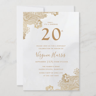 Elegant Gold Lace Verziert 20. Geburtstag Einladung