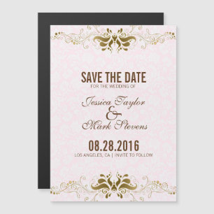 Elegant Gold Lace White Damasks Magneteinladung