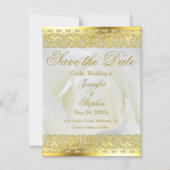 Elegant Gold Lace White Rose Hochzeit speichern Si Magneteinladung (Vorderseite)