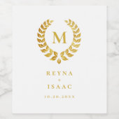 Elegant Gold Laurel Wreath Monogram White Weinetikett (Einzelnes Label)