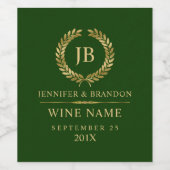 Elegant Gold Laurel Wreath On Green Weinetikett (Einzelnes Label)