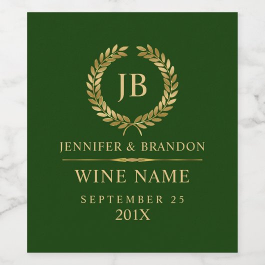 Elegant Gold Laurel Wreath On Green Weinetikett (Einzelnes Label)