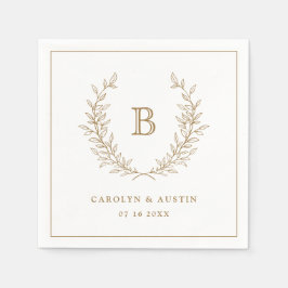 Elegant Gold Laurel Wreath Wedding Monogram Serviette