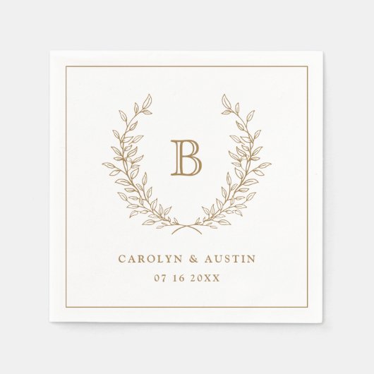 Elegant Gold Laurel Wreath Wedding Monogram Serviette (Vorderseite)
