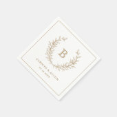 Elegant Gold Laurel Wreath Wedding Monogram Serviette (Ecke)
