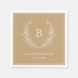 Elegant Gold Laurel Wreath Wedding Monogram Serviette