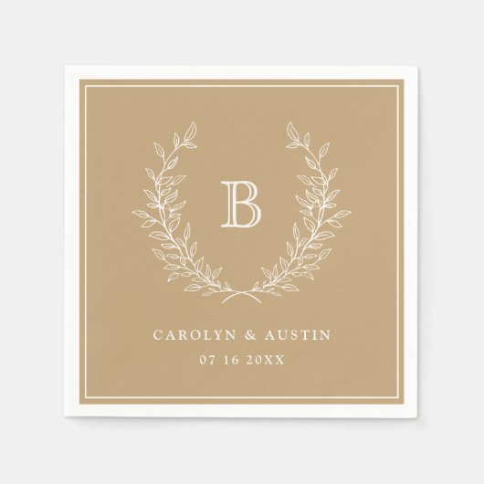 Elegant Gold Laurel Wreath Wedding Monogram Serviette (Vorderseite)
