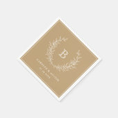 Elegant Gold Laurel Wreath Wedding Monogram Serviette (Ecke)