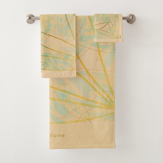 Elegant Gold Leaf Aqua Pink Badhandtuch Set (Insitu)