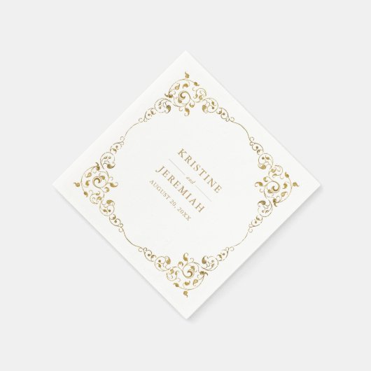 Elegant Gold Leaf Classic Name Wedding Serviette (Ecke)