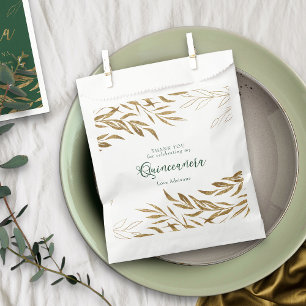 Elegant Gold Leaf Emerald Green Quinceanera Geschenktütchen