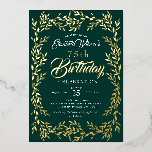 Elegant Gold Leaf Folieneinladung (Vorderseite)